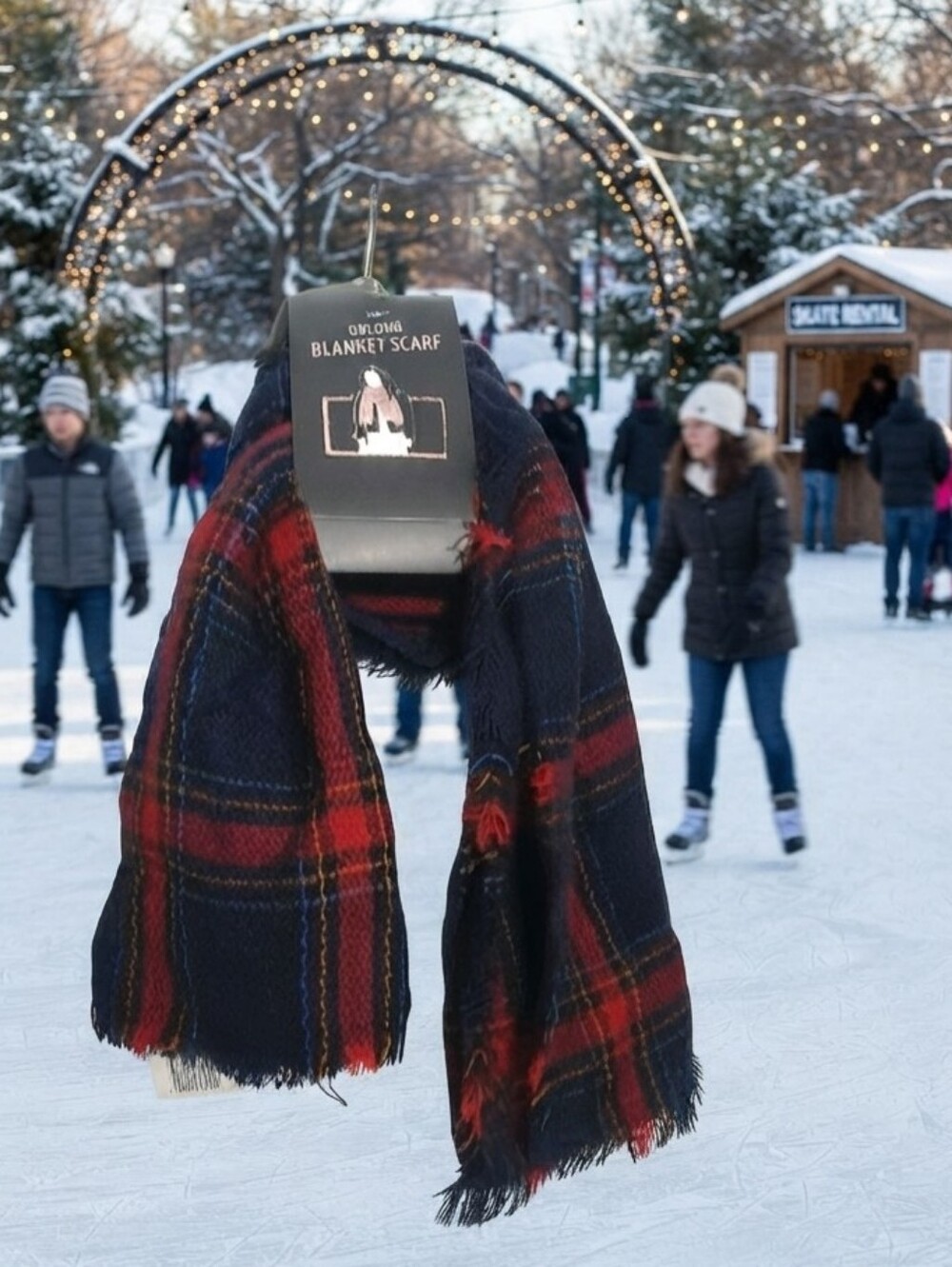 David and Young Navy and Red Plaid Oblong Blanket Scarf